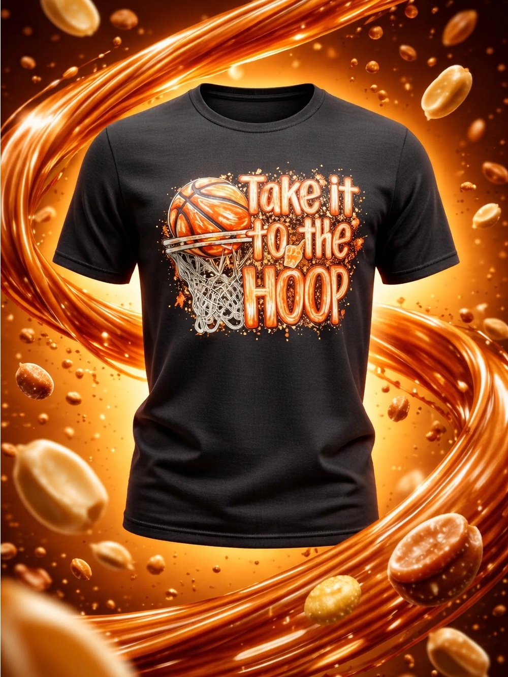 Gildan Black Short Sleeve Tee with Orange Basketball Hoop Graphic XL Unisex